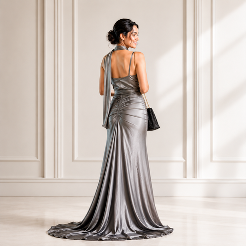 Moonlight Silver Satin Gown