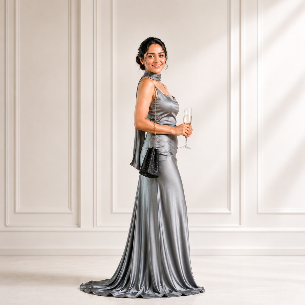 Moonlight Silver Satin Gown