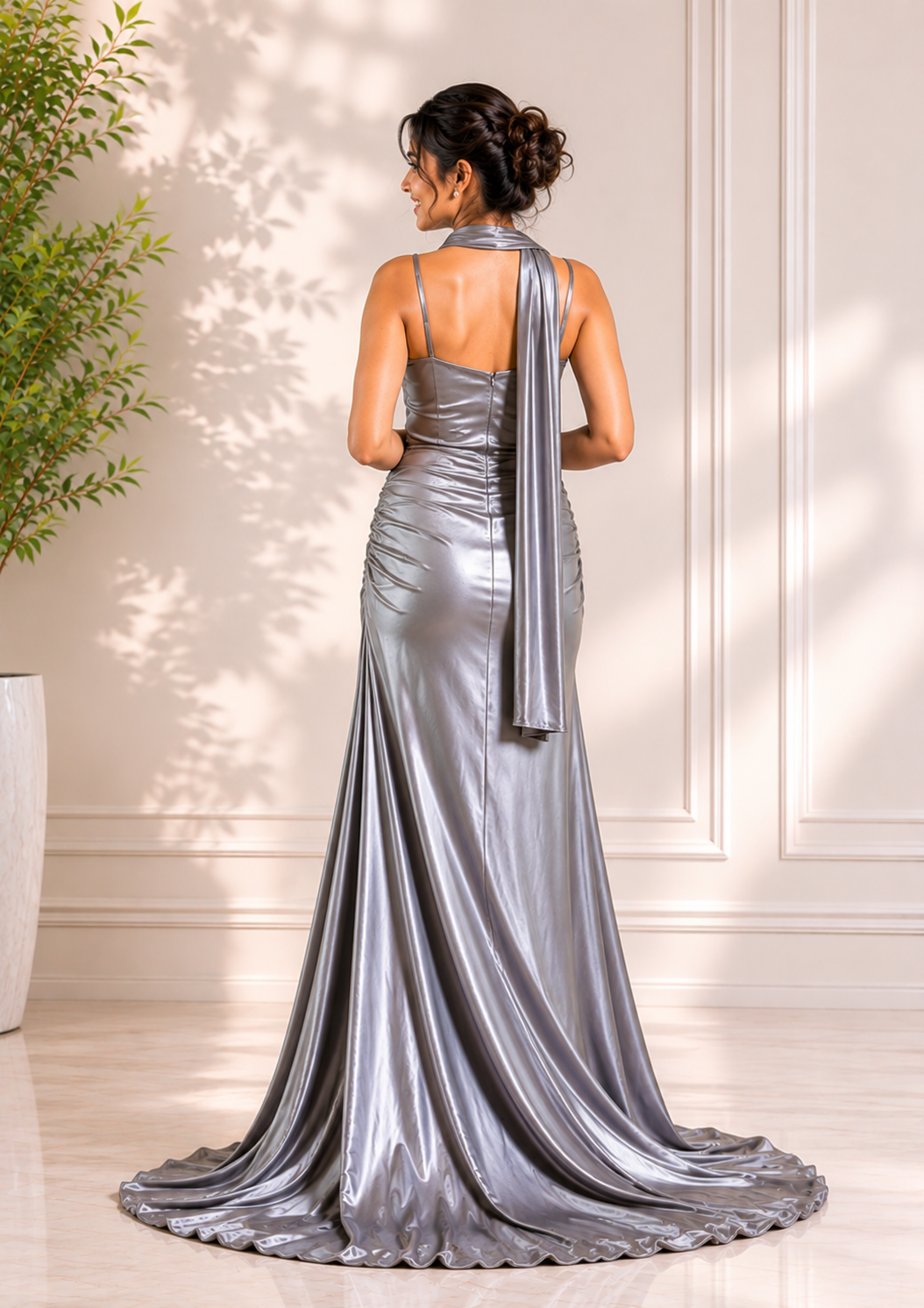 Moonlight Silver Satin Gown