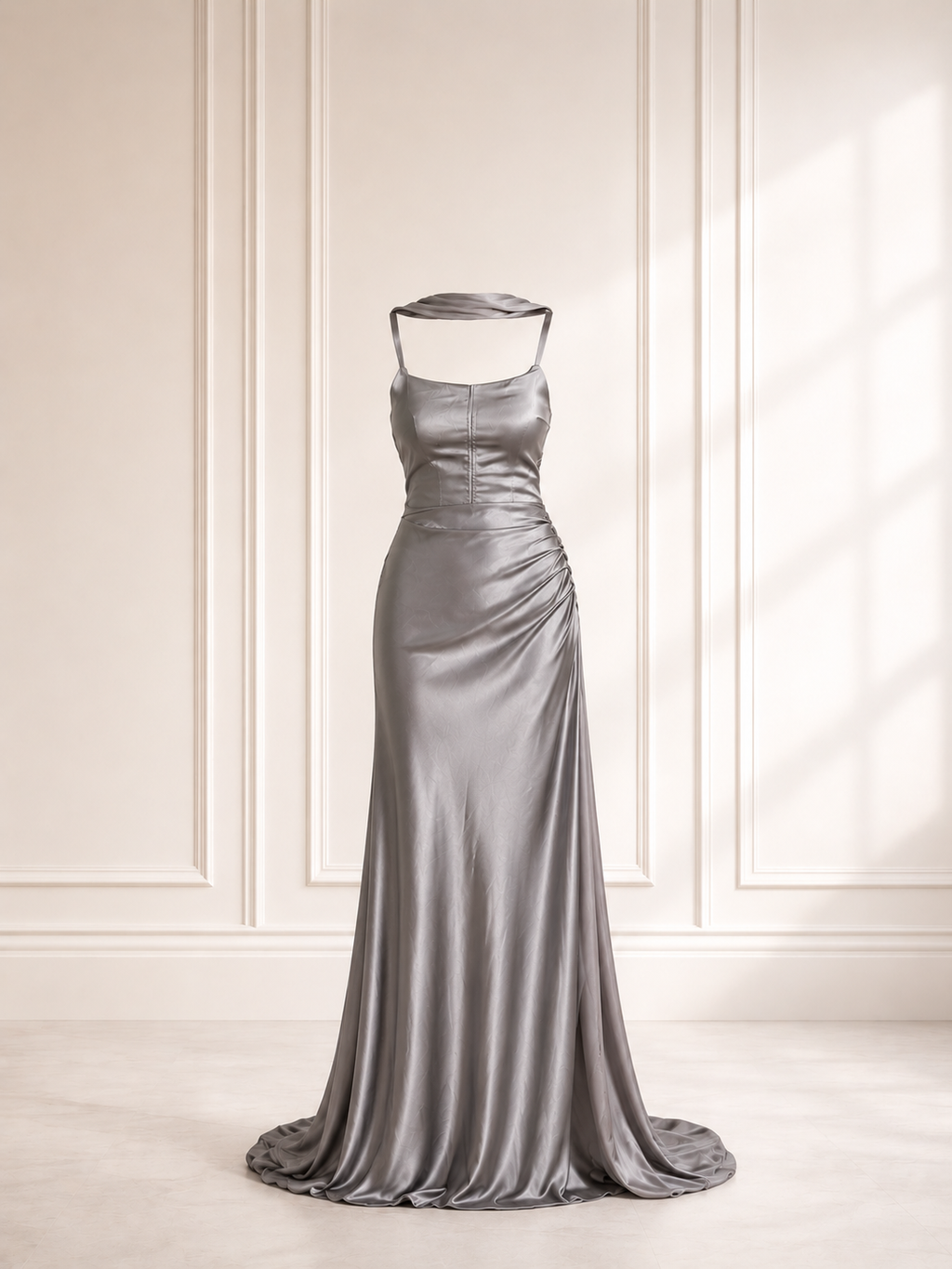 Moonlight Silver Satin Gown