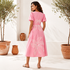 Blush Pink Floral Embroidered Midi Dress
