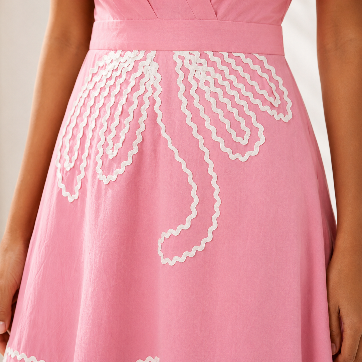 Blush Pink Floral Embroidered Midi Dress